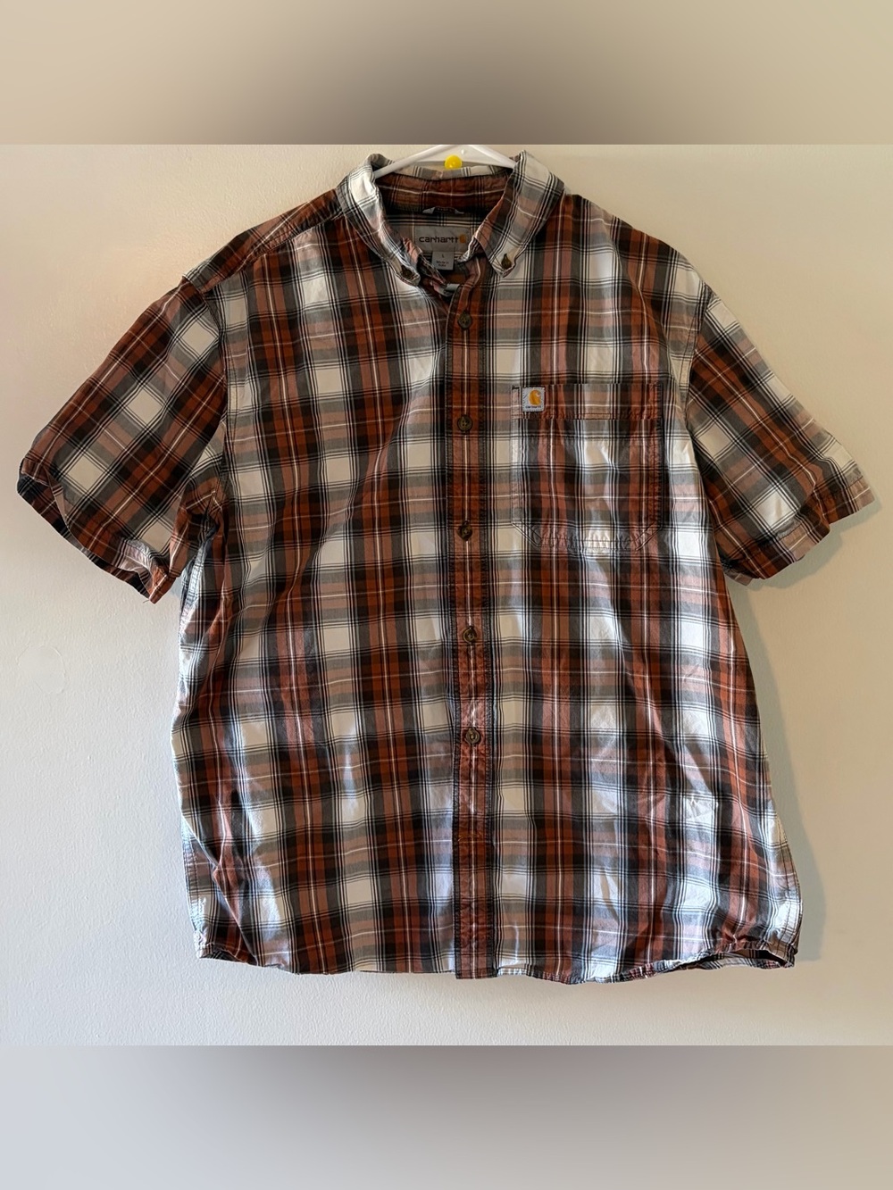 Carhartt Relaxed Fit Fall Mix Orange Brown White Button Down Shirt-Mens Large